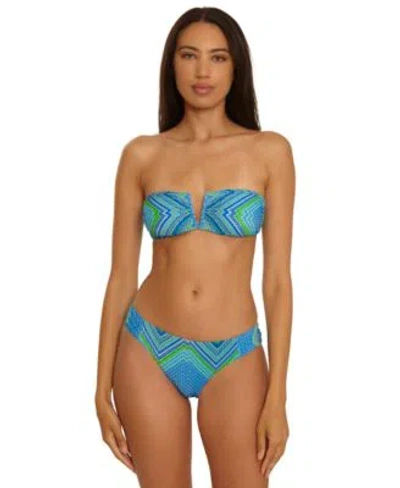 Becca Womens Summer Sunrise Brinley Bandeau Neck Top Moderate Coverage Swim Bottoms In Blue