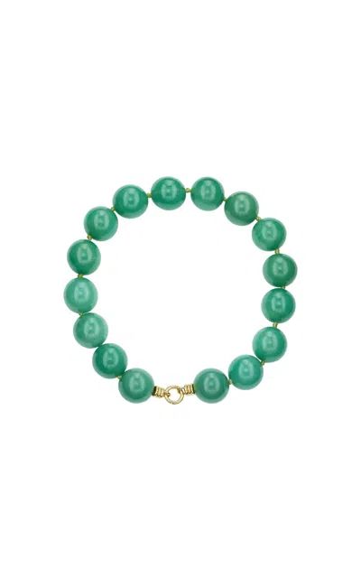 Beck Jewels 18k Yellow Gold Ancla Necklace With Gold Clasp And Green Aventurine Beads In Green