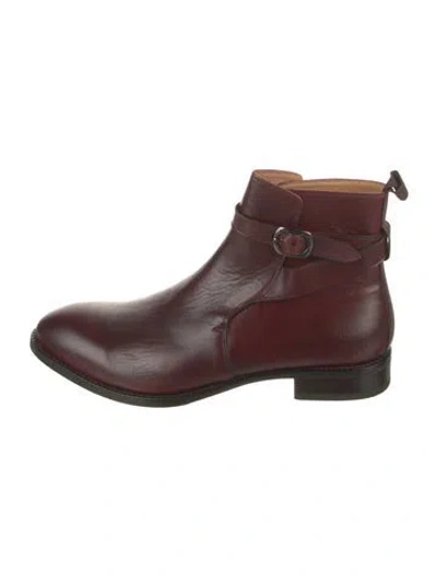 Pre-owned Beckett Simonon Leather Moto Boots In Burgundy