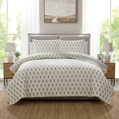Becki Owens Details By  Alba 3-piece Grey Poly Cotton Gauze Quilt Set, Full In Gray