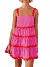 Becoming June Ric Rac Trim Square Neck Dress In Pink In Pink