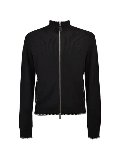 Bed J.w. Ford Drivers (k)ai Chain-trim Zip-up Cardigan In Black