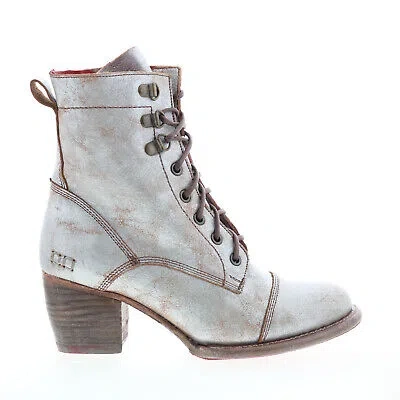 Pre-owned Bed Stu Judgement F385001 Womens Beige Leather Lace Up Ankle & Booties Boots