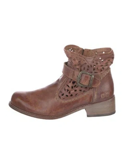Pre-owned Bed Stu Leather Animal Print Moto Boots In Brown