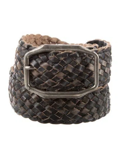 Pre-owned Bed Stu Leather Braided Accents Belt In Black