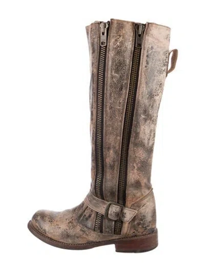 Pre-owned Bed Stu Leather Distressed Accents Moto Boots In Brown
