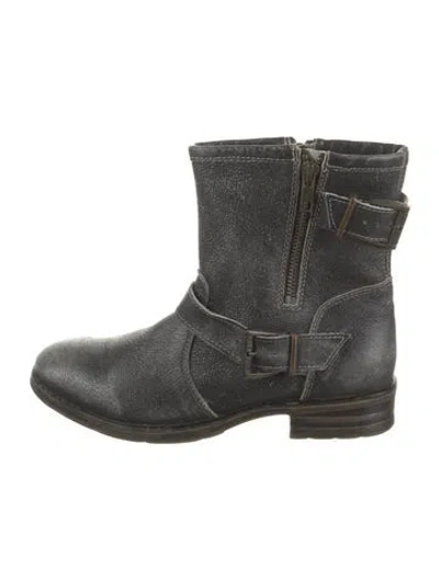 Pre-owned Bed Stu Leather Leather Trim Embellishment Moto Boots In Gray