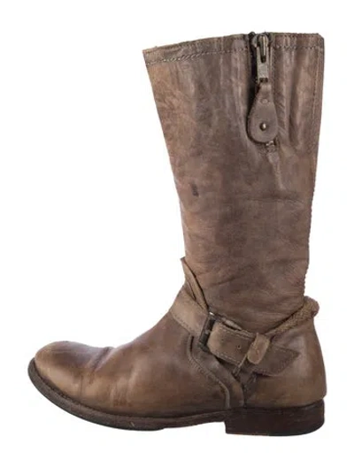 Pre-owned Bed Stu Leather Moto Boots In Black