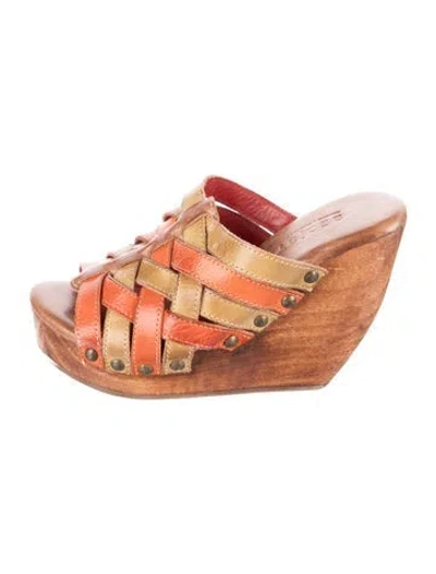 Pre-owned Bed Stu Leather Slides In Brown/orange