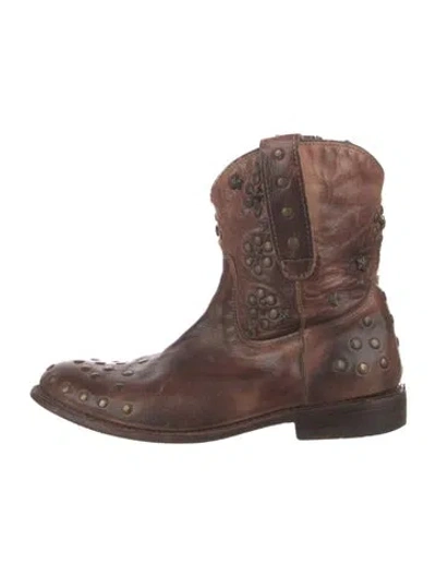 Pre-owned Bed Stu Leather Studded Accents Western Boots In Brown