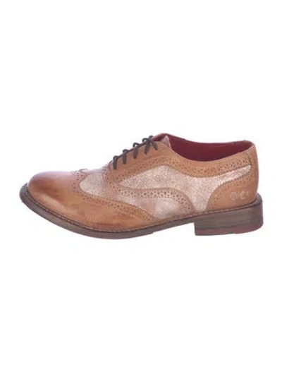 Pre-owned Bed Stu Leather Tweed Pattern Oxfords In Brown
