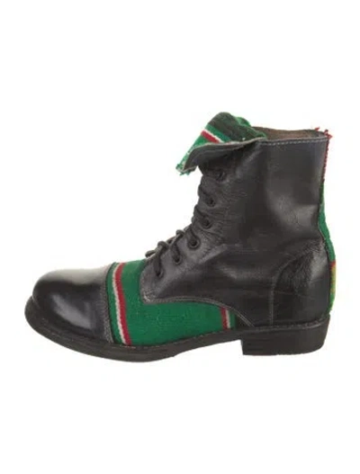 Pre-owned Bed Stu Vintage Leather Lace-up Boots In Black/green