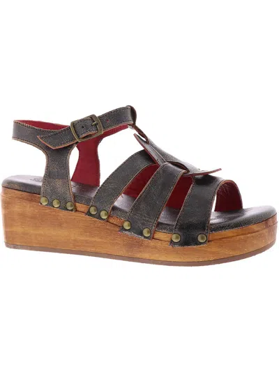 Bed Stu Womens Leather Wedge Heel Wedge Sandals In Black