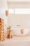 Bed Threads French Flax Linen Checkered Bath Mat In Limoncello/terracotta At Urban Outfitters