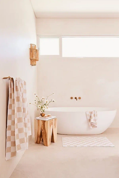 Bed Threads French Flax Linen Checkered Bath Mat In White/oatmeal At Urban Outfitters