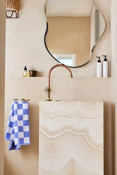 Bed Threads French Flax Linen Checkered Hand Towel In Wildflower/white At Urban Outfitters In Blue
