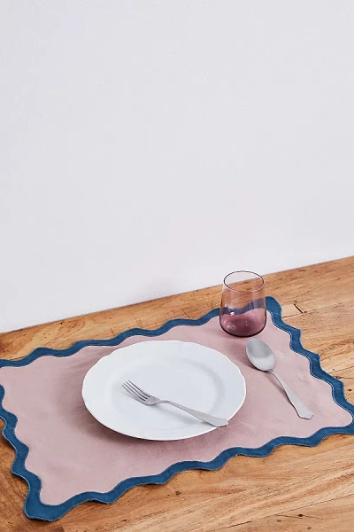 Bed Threads French Flax Linen Scalloped Placemats - Set Of 4 In Lavender & Petrol