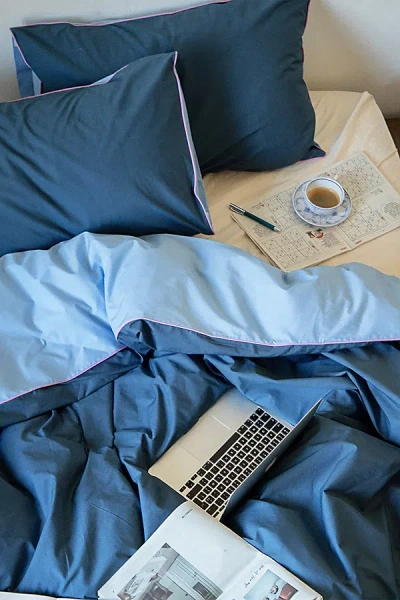 Bed Threads Organic Cotton Percale Piped Duvet Cover In Aegean/sky/bubblegum Piped At Urban Outfitters