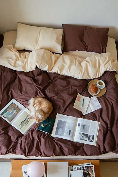 Bed Threads Organic Cotton Percale Piped Duvet Cover In Espresso/vanilla/sky Piped At Urban Outfitters