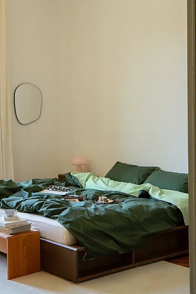 Bed Threads Organic Cotton Percale Piped Duvet Cover In Moss/apple/vanilla Piped At Urban Outfitters