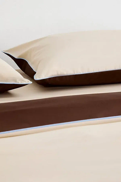 Bed Threads Organic Cotton Percale Piped Pillowcase Set In Espresso/vanilla/sky Piped At Urban Outfitters