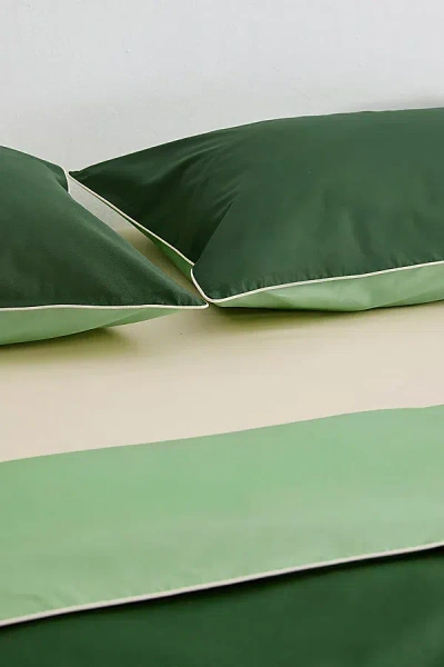 Bed Threads Organic Cotton Percale Piped Pillowcase Set In Moss/apple/vanilla Piped At Urban Outfitters