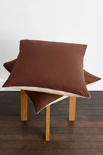 Bed Threads Organic Cotton Percale Square Piped Pillowcase Set In Espresso/vanilla/sky Piped At Urban Outfitters