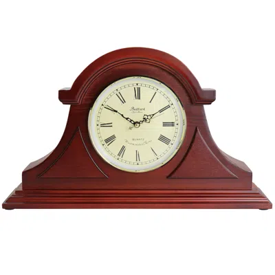 Bedford Clock Collection 17.75 Inch Redwood Tambour Mantel Clock With Chimes In Brown