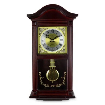 Bedford Clock Collection 22in Wall Clock With Brass Pendulum And 4 Chimes In Brown