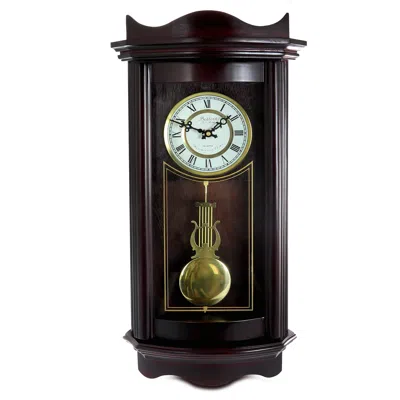 Bedford Clock Collection 25 Inch Chiming Pendulum Wall Clock In Weathered Chocolate Cherry Finish In Brown