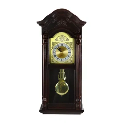 Bedford Clock Collection 25.25" Antique Mahogany Cherry Oak Chiming Wall Clock In Brown