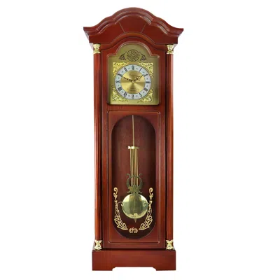 Bedford Clock Collection 33 Inch Chiming Pendulum Wall Clock In Antique Cherry Oak Finish In Brown