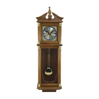 Bedford Clock Collection 34.5" Pendulum Antique Harvest Oak Finish Wall Clock In Brown