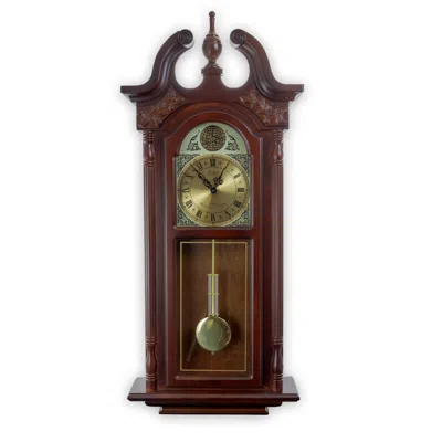 Bedford Clock Collection 38 Inch Chiming Pendulum Wall Clock In Cherry Oak Finish In Brown