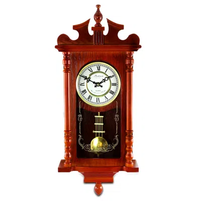 Bedford Clock Collection Bedford Collection 25 Inch Wall Clock With Pendulum And Chime In Dark Redwood Oak Finish