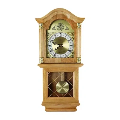 Bedford Clock Collection Classic 26" Golden Oak Finish Wall Clock In Brown