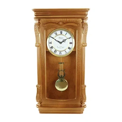 Bedford Clock Collection Golden Oak Chiming Pendulum Wall Clock In Brown