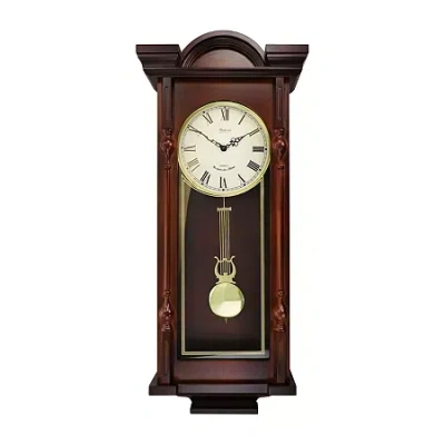 Bedford Clock Collection Grand 31" Chiming Pendulum Antique Mahogany Cherry Finish Wall Clock In Brown