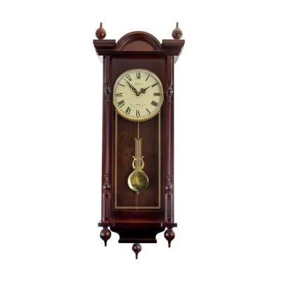 Bedford Clock Collection Grand 31 Inch Chiming Pendulum Wall Clock In Antique Mahogany Cherry Finish In Brown