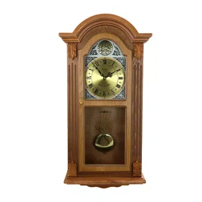 Bedford Clock Collection Honey Oak Chiming Pendulum Wall Clock In Brown