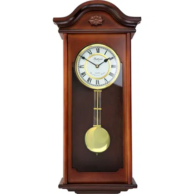 Bedford Clock Collection Jacob 22.75in Mahogany Chiming Pendulum Wall Clock In Brown