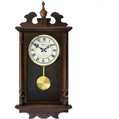 Bedford Clock Collection Leo 21in Chestnut Wood Chiming Pendulum Wall Clock In Brown