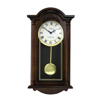 Bedford Clock Collection Noah 22" Chestnut Wood Chiming Pendulum Wall Clock In Brown