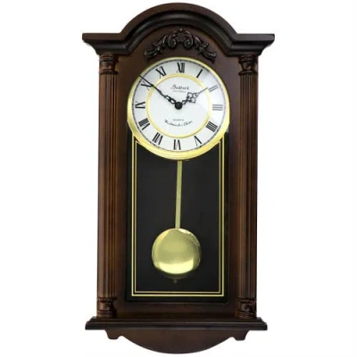 Bedford Clock Collection Noah 22in Chestnut Wood Chiming Pendulum Wall Clock In Brown