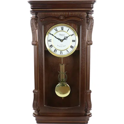 Bedford Clock Collection Rectangular Chiming Pendulum Wall Clock In Brown