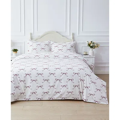 Bedford Lane Crisp Bows Percale Duvet Cover Set, King In Purple