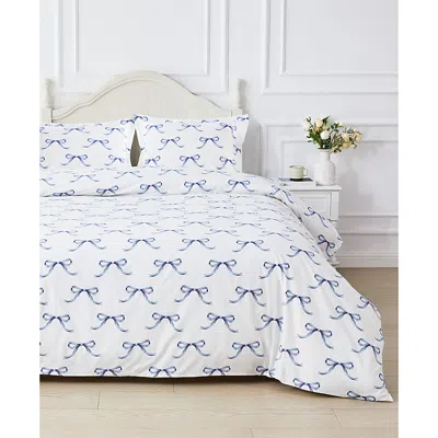 Bedford Lane Crisp Bows Percale Duvet Cover Set, Twin In Blue