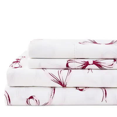 Bedford Lane Crisp Bows Percale Sheet Set, Twin In Pink