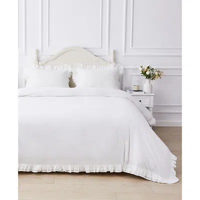 Bedford Lane Double Ruffle Percale Duvet Cover Set, Full/queen In White