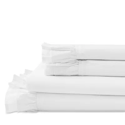 Bedford Lane Double Ruffle Percale Sheet Set, Queen In White